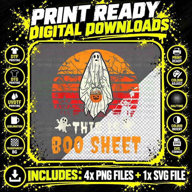 Funny This Is Boo Sheet Spooky Ghost Halloween Pun Png SVG Digital Bundle