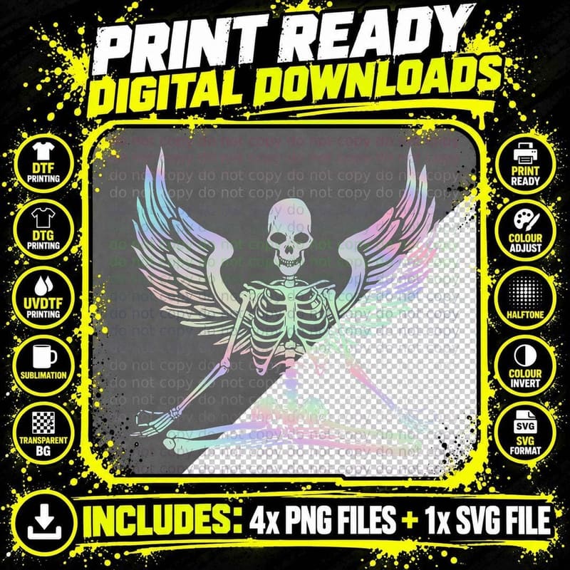 Funny Yoga Pastel Goth Skeleton T-Shirt Png SVG Digital Bundle