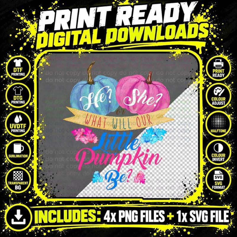 Gender Reveal Party Cute Pumpkin Baby Shower Mom & Dad Png SVG Digital Bundle