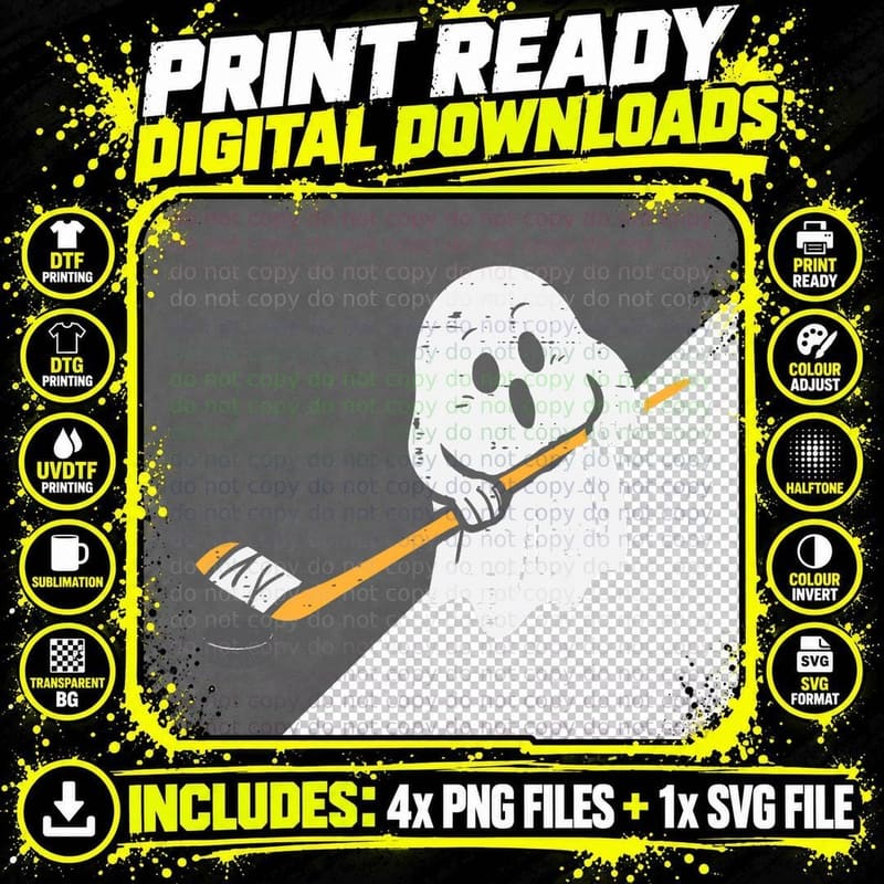 Ghost Playing Ice Hockey Halloween Costume Sports Men Png SVG Digital Bundle
