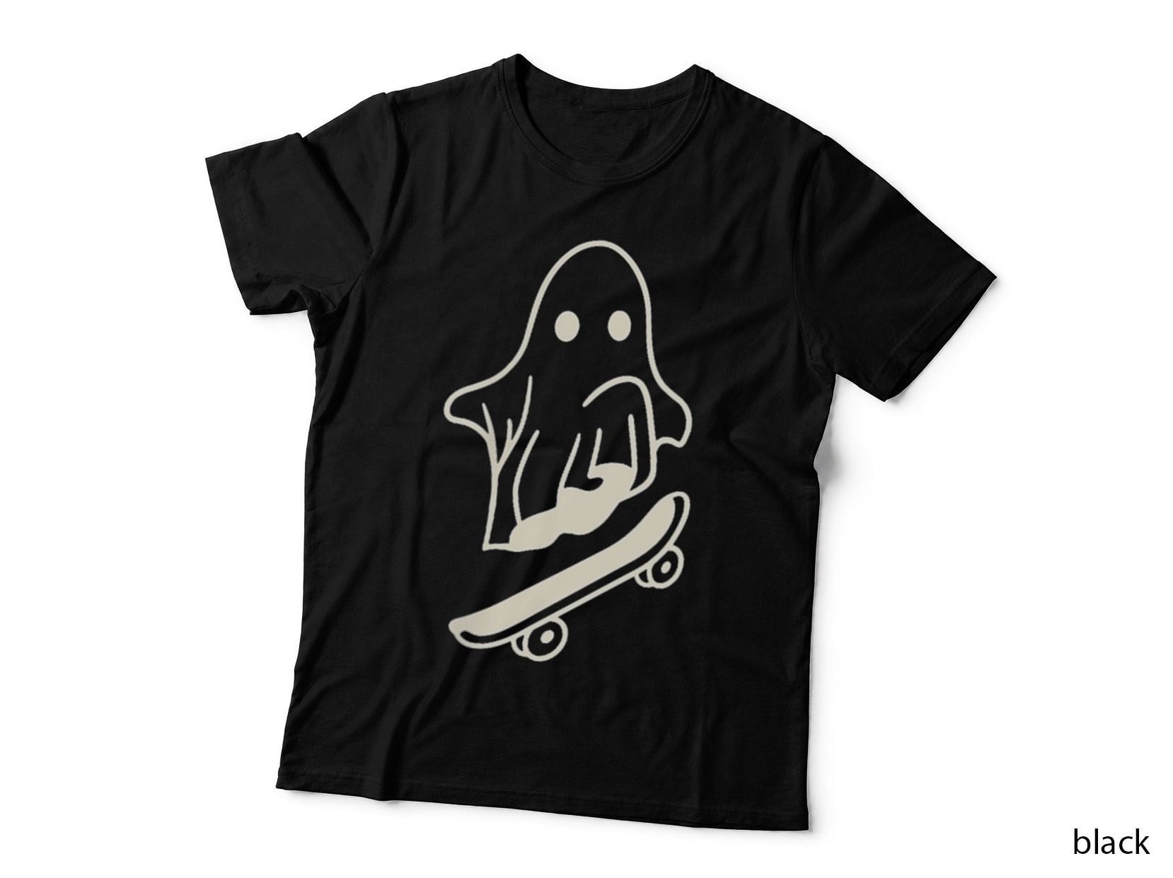Ghost Skateboard Lazy Halloween Costume Funny Skateboarding T-Shirt