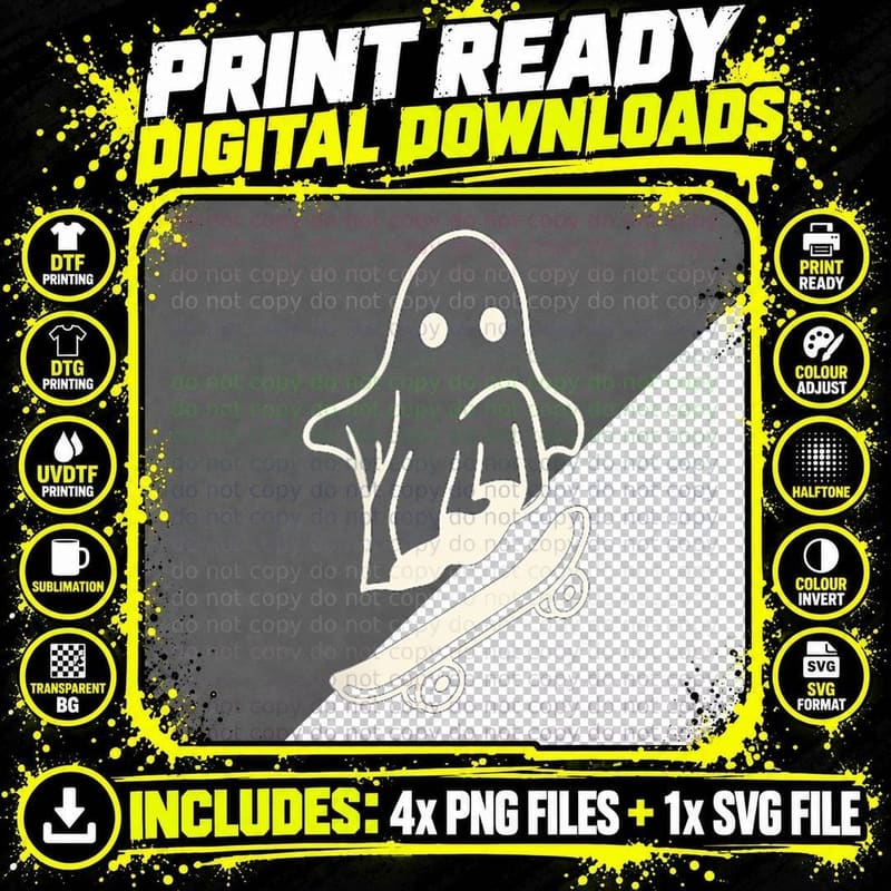 Ghost Skateboard Lazy Halloween Costume Funny Png SVG Digital Bundle
