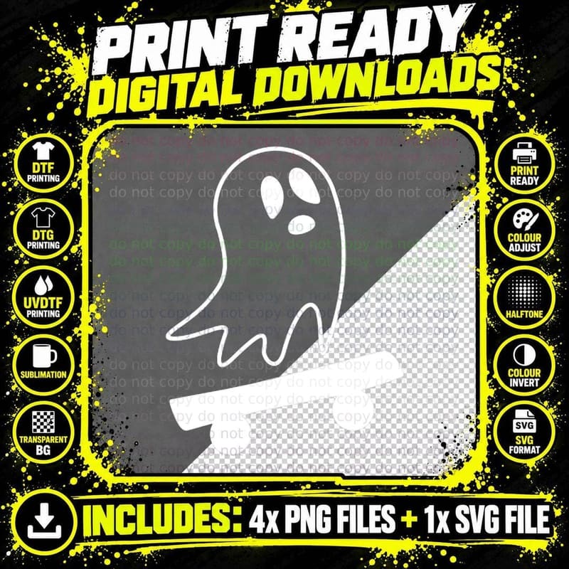 Ghost Skateboard Lazy Halloween Costume Skateboarding Png SVG Digital Bundle