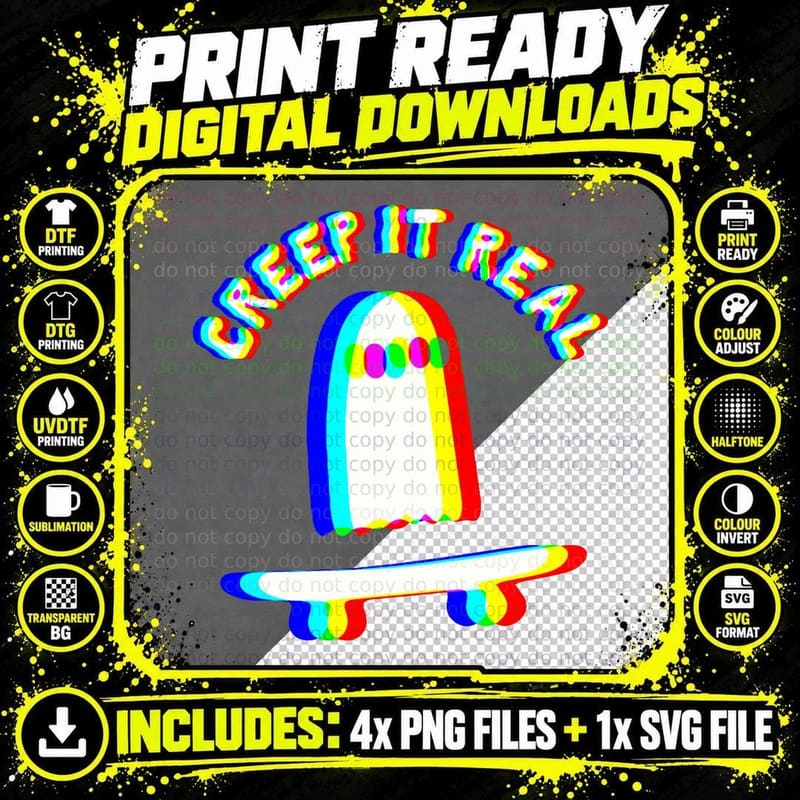 Ghost Skateboard Lazy Halloween Creep It Real EDM Music Png SVG Digital Bundle
