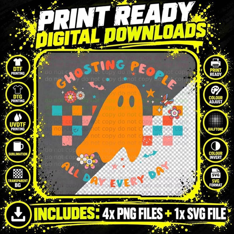 Ghosting People All Day - Every Day Groovy Retro Png SVG Digital Bundle