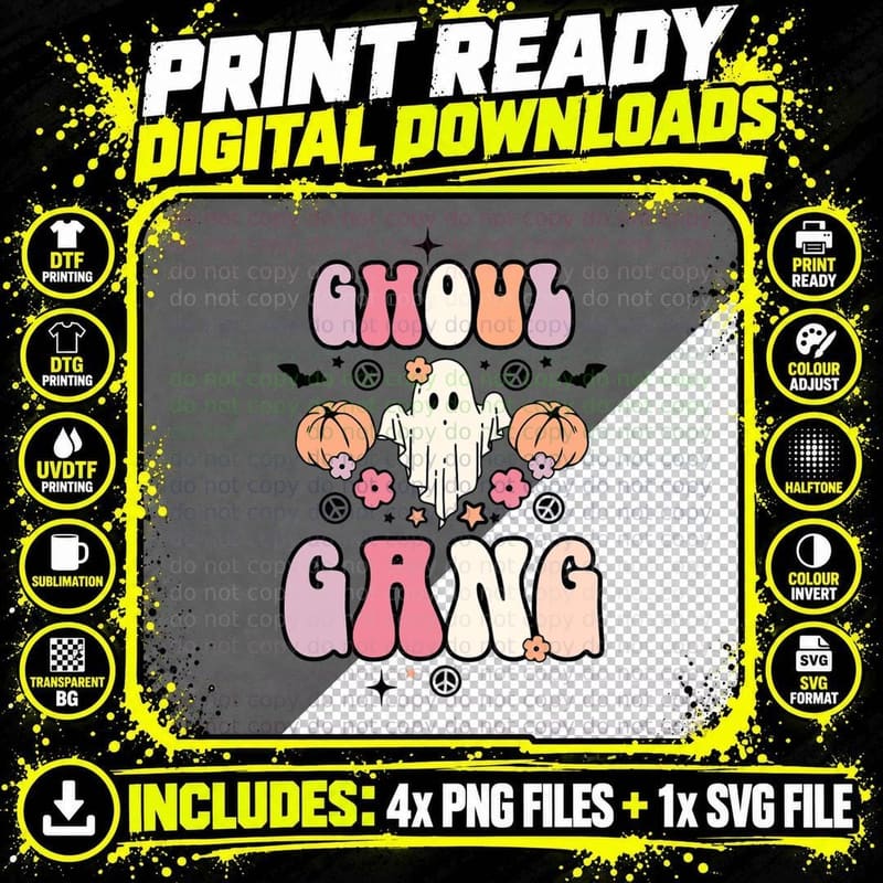 Ghoul Gang Groovy Hey Boo Pumpkin Boo Crew Halloween Png SVG Digital Bundle