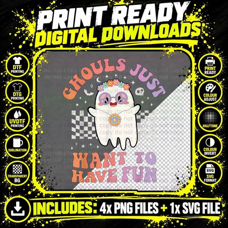 Ghouls Just Want to Have Fun Women Girls Floral Ghost Png SVG Digital Bundle