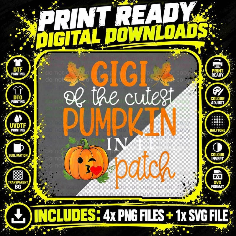 Gigi of the Cutest Pumpkin in the Patch Shirt Halloween Png SVG Digital Bundle
