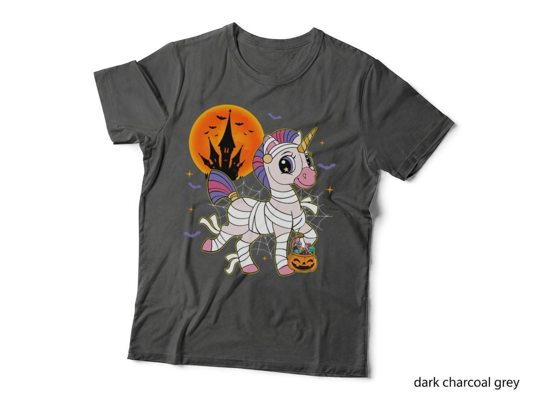 Girls Kids Halloween Mummy Unicorn Pumpkin Groovy Unicorn T-Shirt