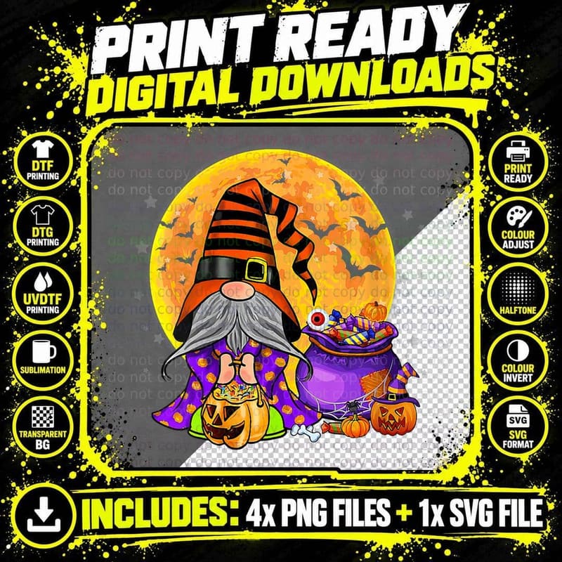 Gnome Witch Halloween Costume Gnomies Pumpkin Autumn Png SVG Digital Bundle