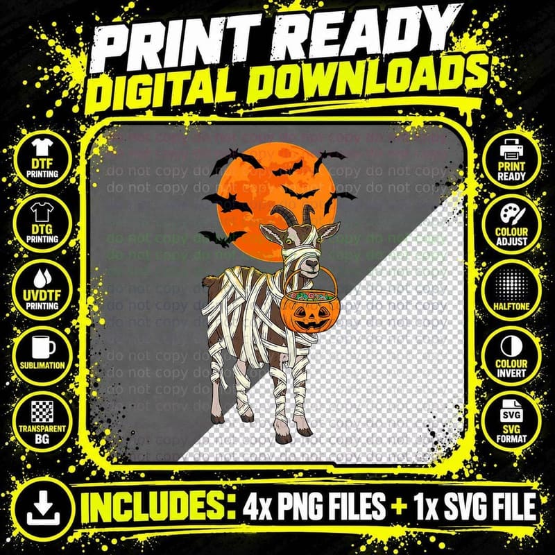 Goat Mummy Funny Halloween Farmer T-Shirt Png SVG Digital Bundle