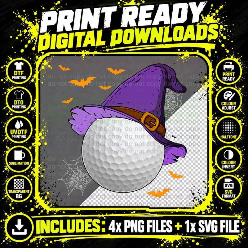 Golf Ball Witch Hat Pumpkin Spooky Halloween Costume Png SVG Digital Bundle