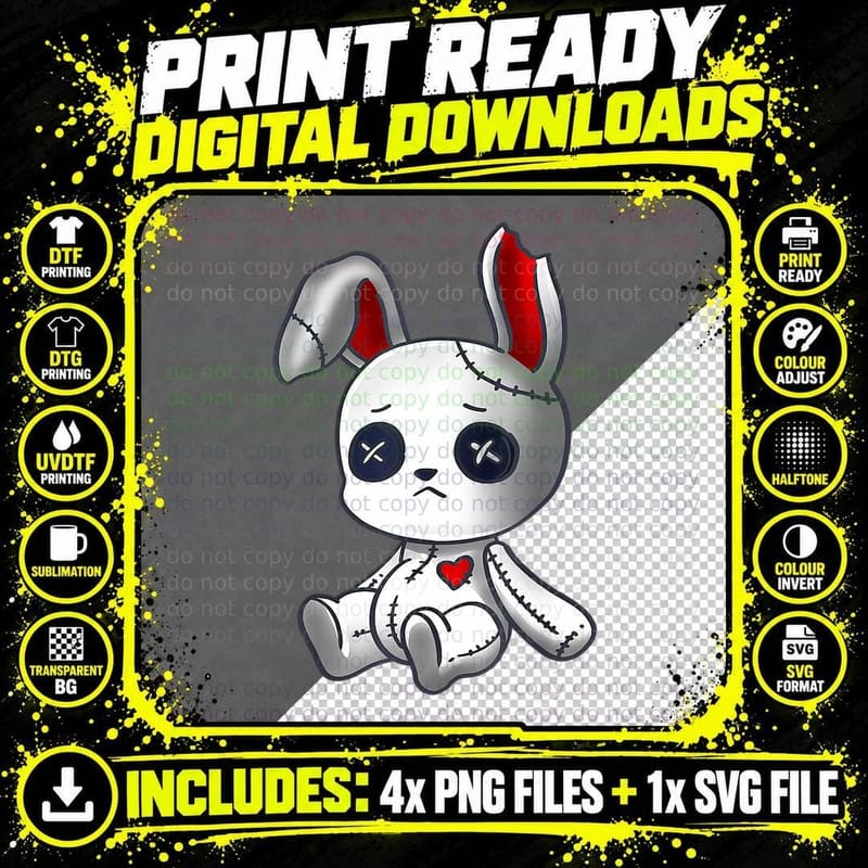 Goth Bunny Shirt Cute Creepy Emo Clothes Kawaii Bunny Png SVG Digital Bundle