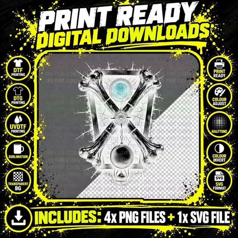 Gothic Emblem Skull Bones Compass Hourglass Cracked Png SVG Digital Bundle