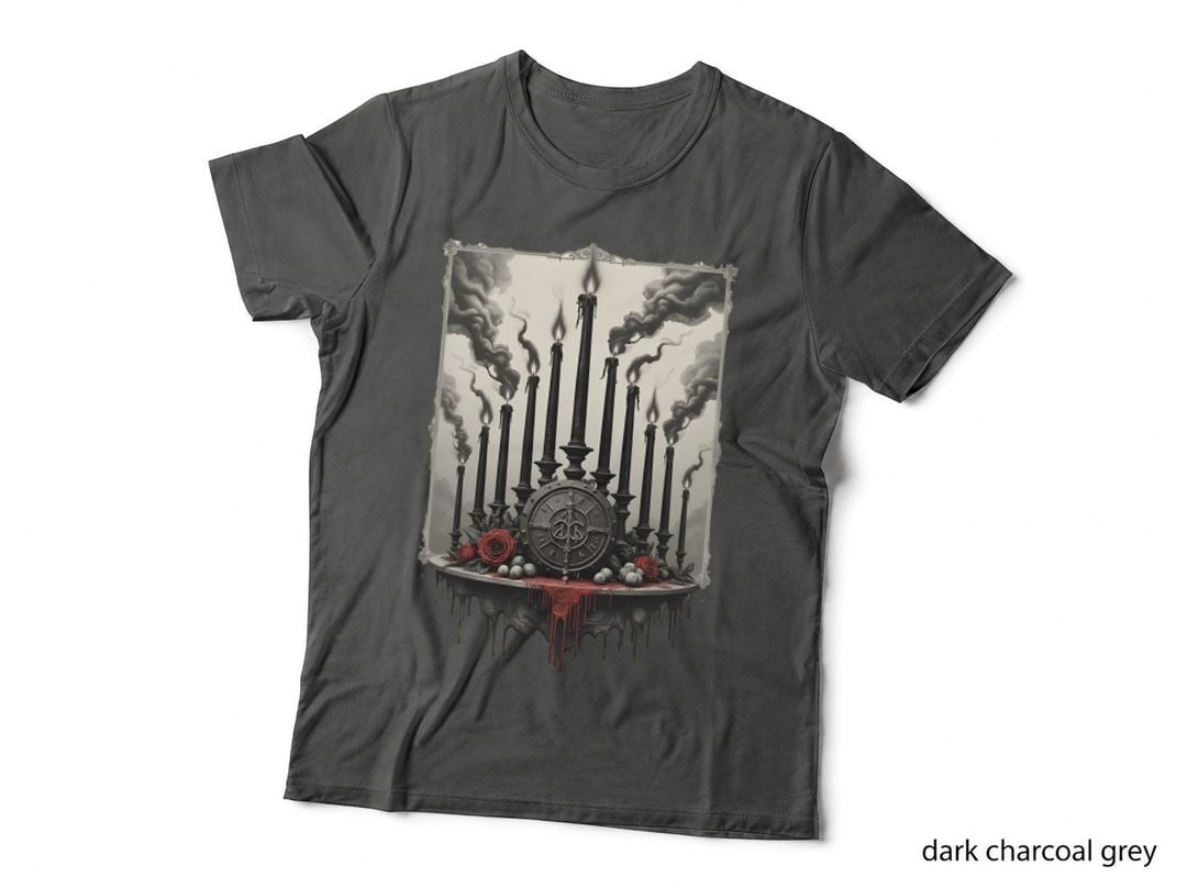 Gothic Ornate Clock, Red Roses, Dripping Wax, and Smoke Horror T-Shirt