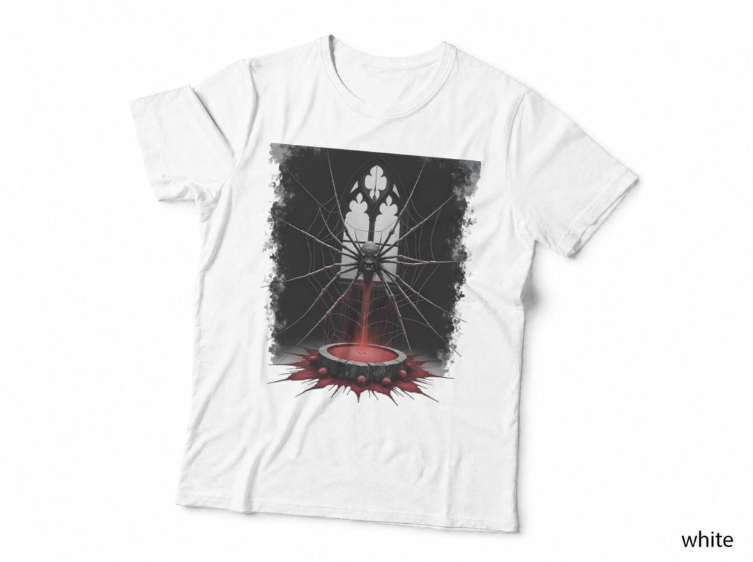 Gothic Spider Window, Grotesque Spider with Red Drips, Horror T-Shirt