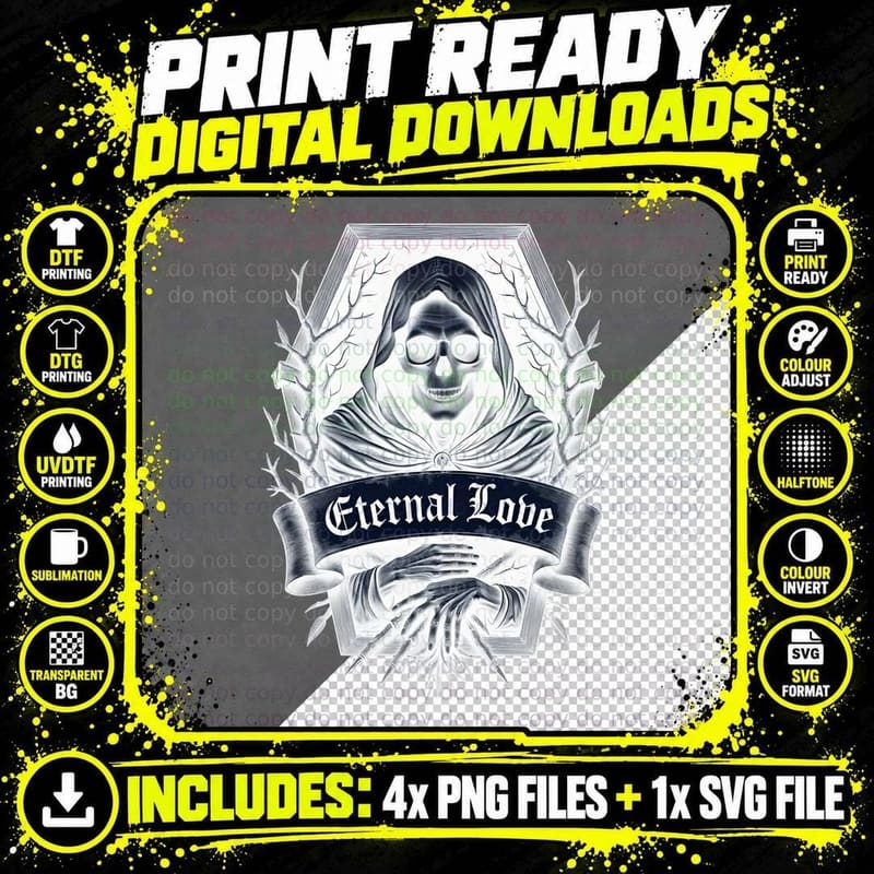 Grim Reaper Coffin Frame, Dark Art Eternal Love Gothic Png SVG Digital Bundle