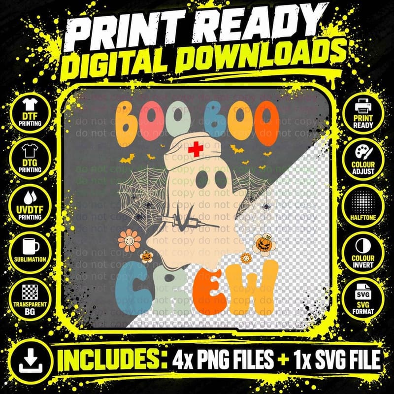 Groovy Boo Boo Crew Nurse Funny Ghost Halloween Nurse Png SVG Digital Bundle