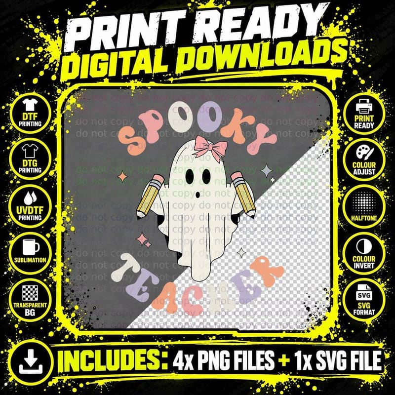 Groovy Boo Retro Spooky Teacher Halloween Costume T-Shirt Png SVG Digital Bundle