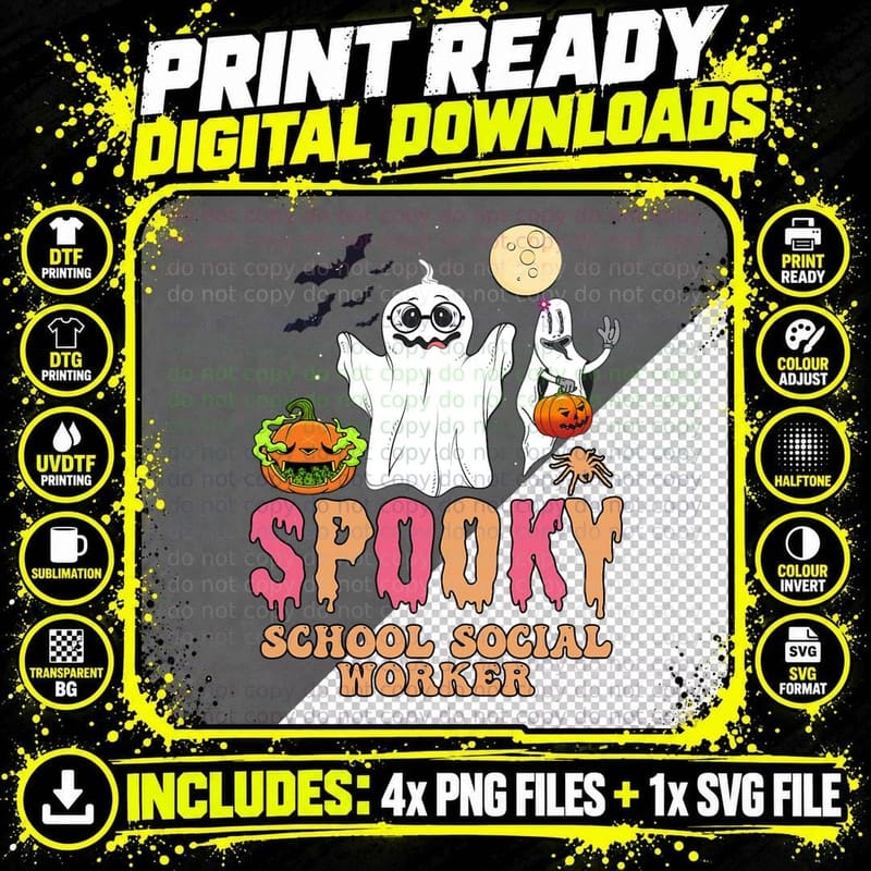 Groovy Ghost Spooky Retro School Social Worker Halloween Png SVG Digital Bundle