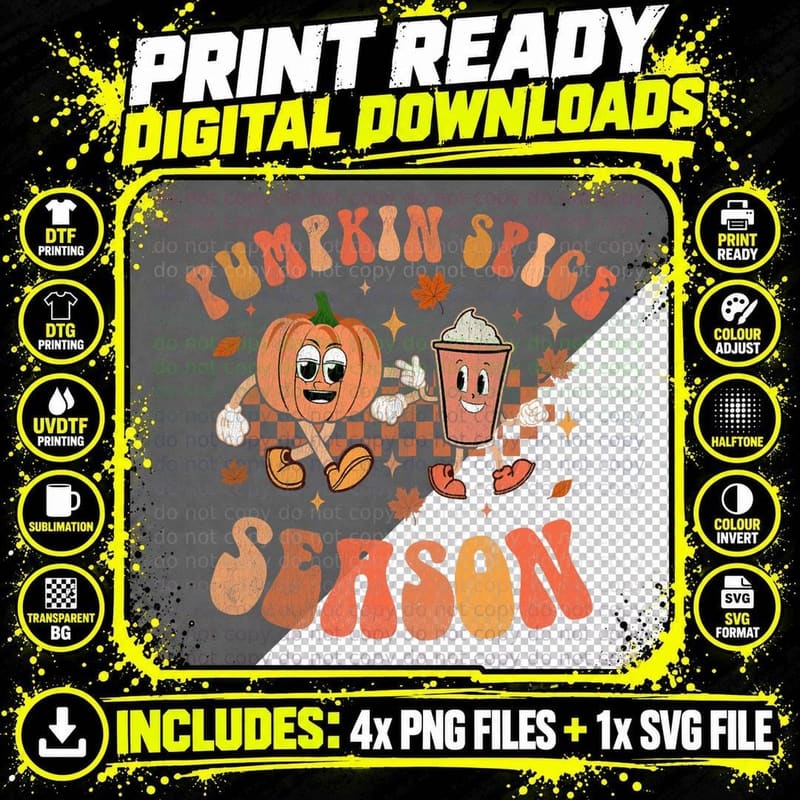 Groovy Halloween Pumpkin Season Spice Fall Autumm Hippie Png SVG Digital Bundle