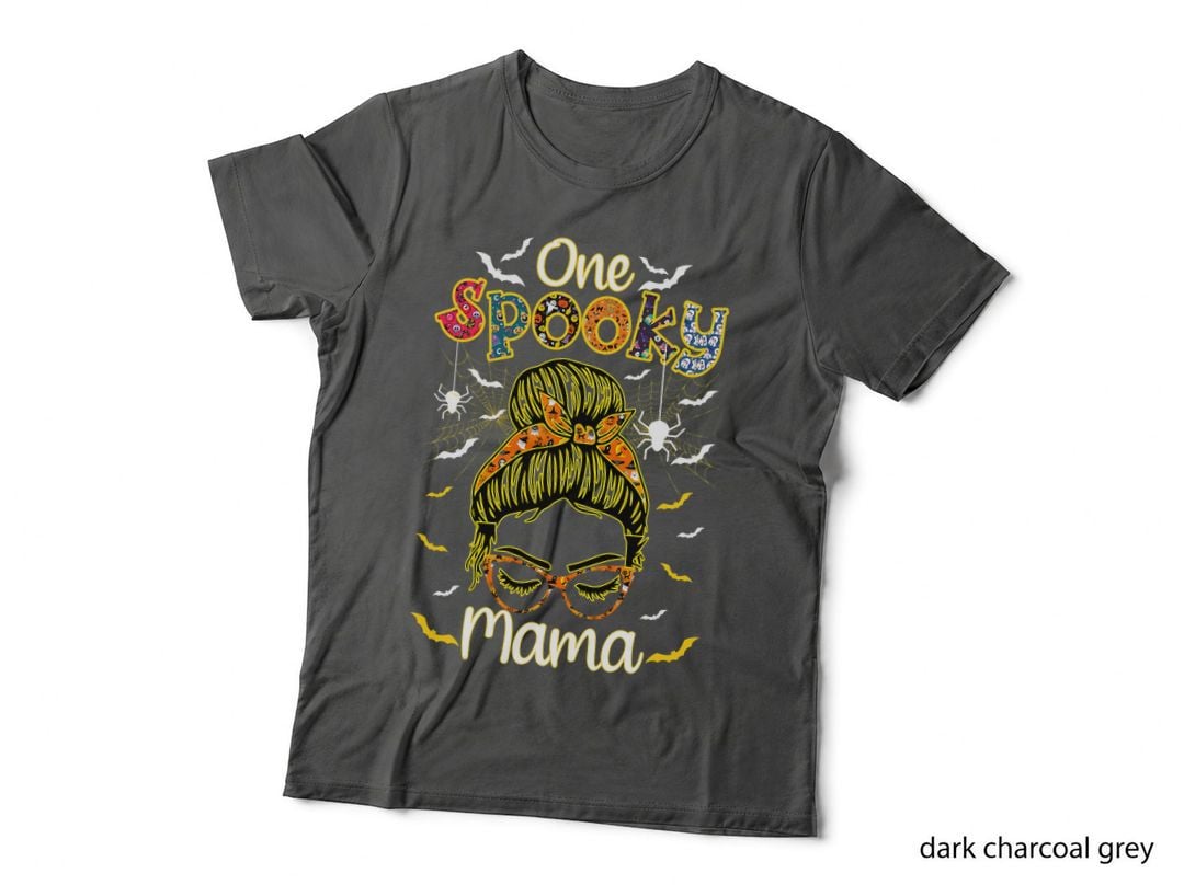 Groovy One Spooky Mama Messy Bun Witch Mom Halloween T-Shirt