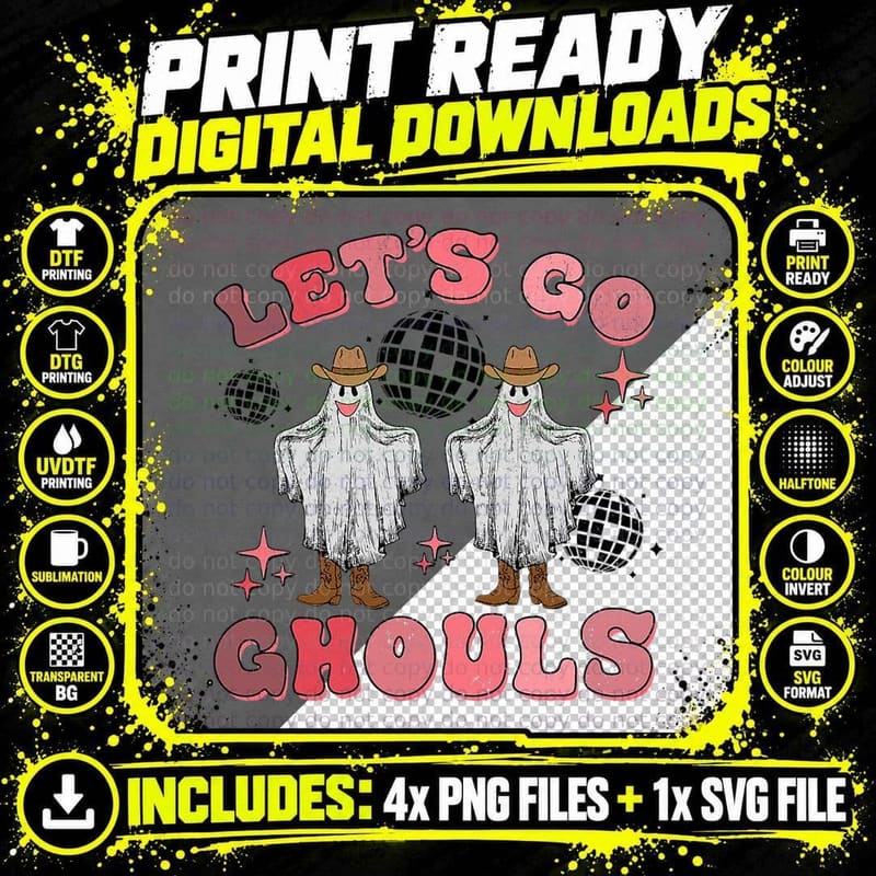 Groovy Retro Halloween Costume Cool Ghost Let's Go Png SVG Digital Bundle