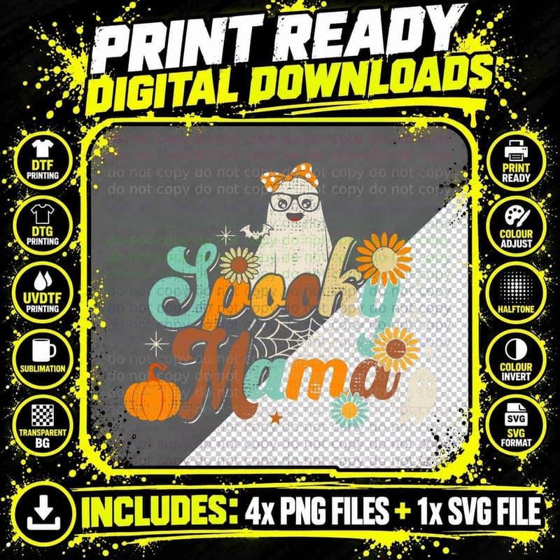 Groovy Spooky Mama Ghost Boo Halloween Costume Retro Png SVG Digital Bundle