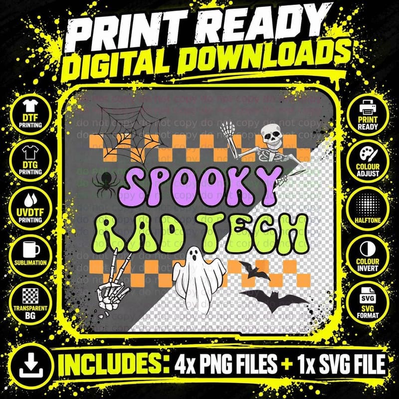 Groovy Spooky Rad Tech Retro Radiologist Halloween Xray Png SVG Digital Bundle