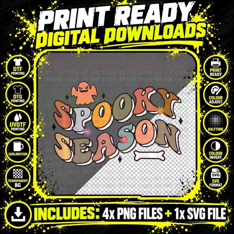 Groovy Spooky Retro Groovy Halloween Ghost Spooky Season Png SVG Digital Bundle