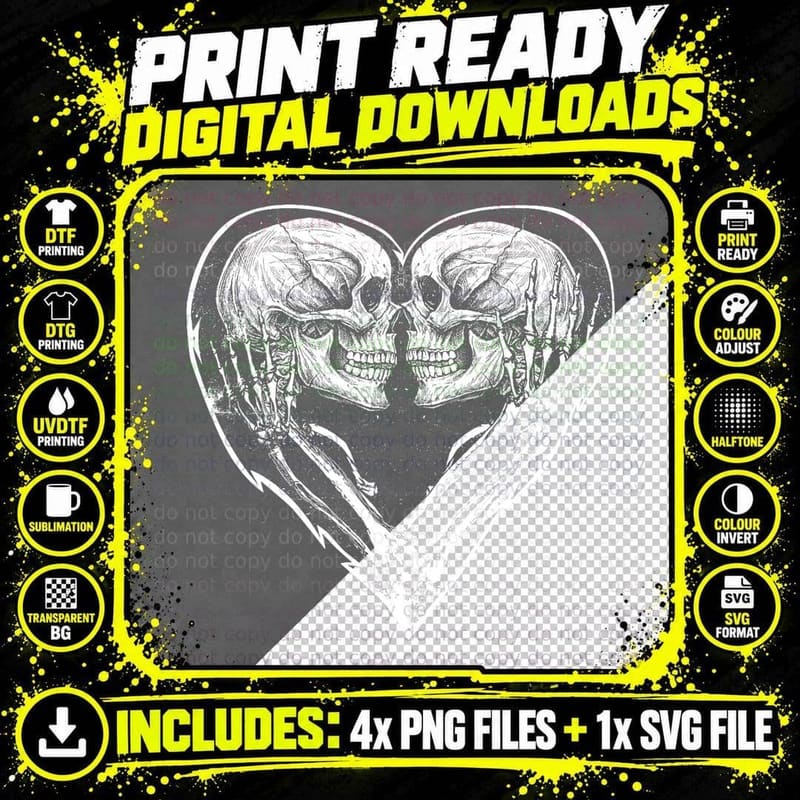 Grunge Aesthetic Skeleton Heart Gothic Skull Goth Png SVG Digital Bundle