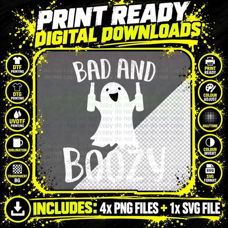 Halloween Bad and Boozy Ghost T Shirt Funny Gift Women Png SVG Digital Bundle