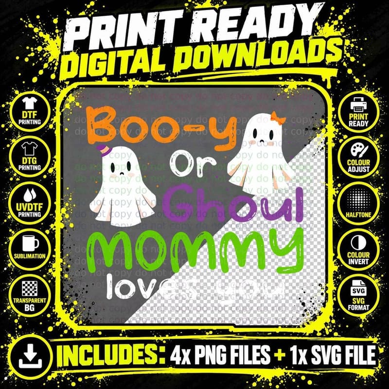 Halloween Booy or Ghoul Mommy Gender Reveal Baby Shower Png SVG Digital Bundle