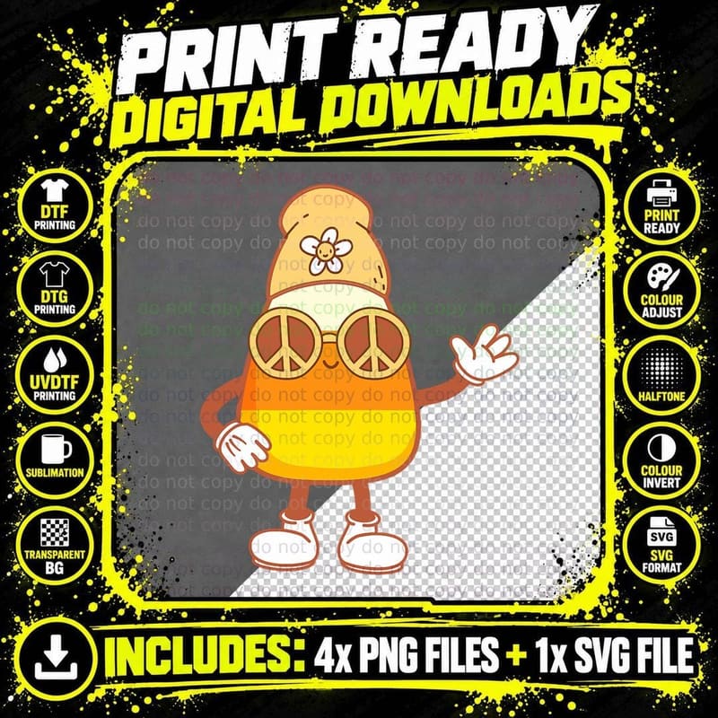 Halloween Candy Corn Squad Team Retro Groovy Candy Corn Png SVG Digital Bundle
