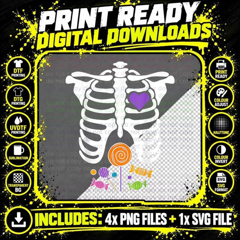 Halloween Candy Xray Skeleton Costume for Men Women Kid Png SVG Digital Bundle
