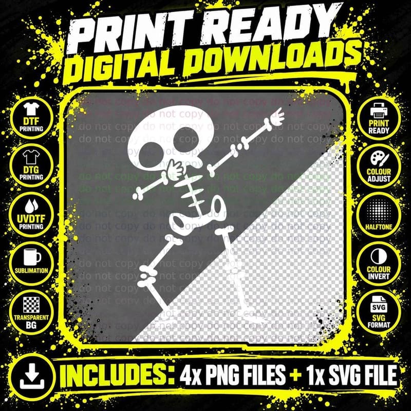 Halloween Costume Dabbing Skeleton Spooky Horror Kids Png SVG Digital Bundle
