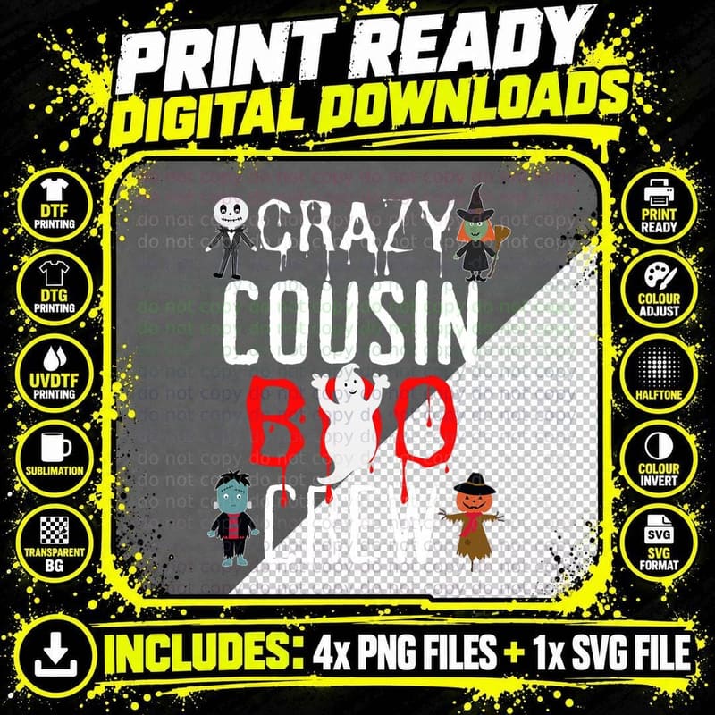 Halloween Costume Family Reunion Crazy Cousin Boo Crew Png SVG Digital Bundle