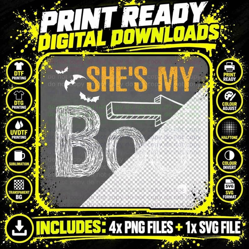 Halloween Costume She's My Boo Cute Ghost Matching Png SVG Digital Bundle