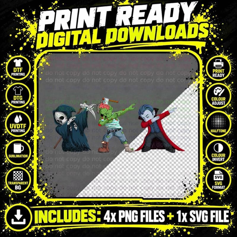 Halloween Costume Zombie Dracula Skeleton Dab Kids Png SVG Digital Bundle