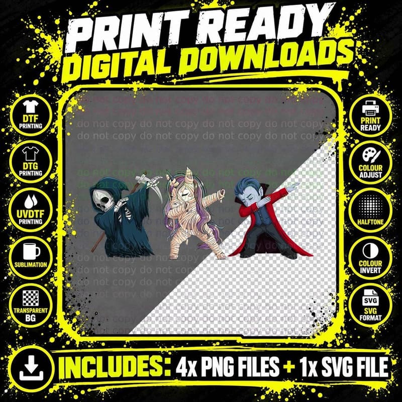 Halloween Costume Zombie Unicorn Mummy Kids Horror Girls Png SVG Digital Bundle