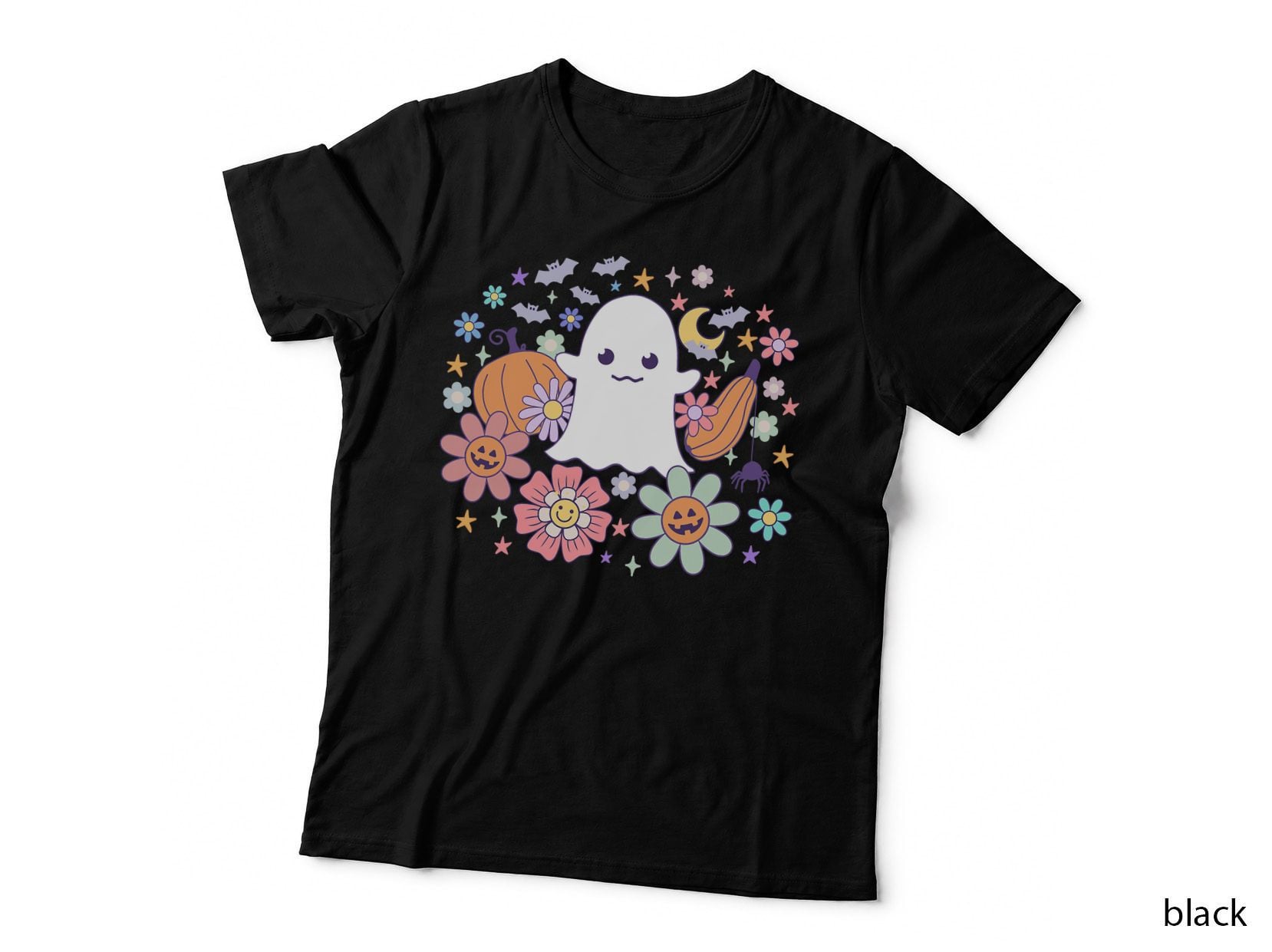 Halloween Cute Ghost Jack O Lantern Pumpkin Spider Bats Moon T-Shirt