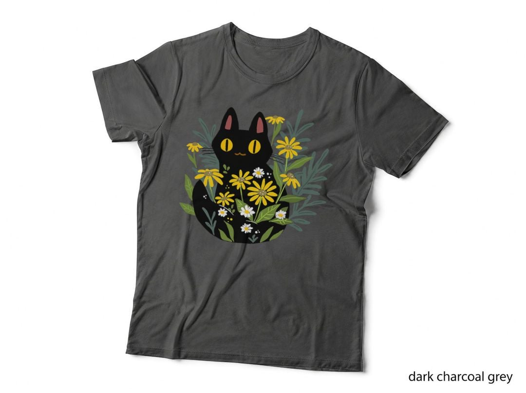 Halloween Cute Retro Black Cat Flower Fall Costume Cat Lover T-Shirt