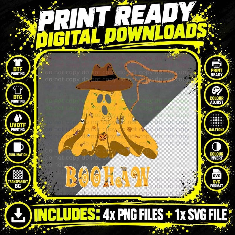 Halloween Cute Retro Western Boohaw Ghost Funny Boohaw Png SVG Digital Bundle