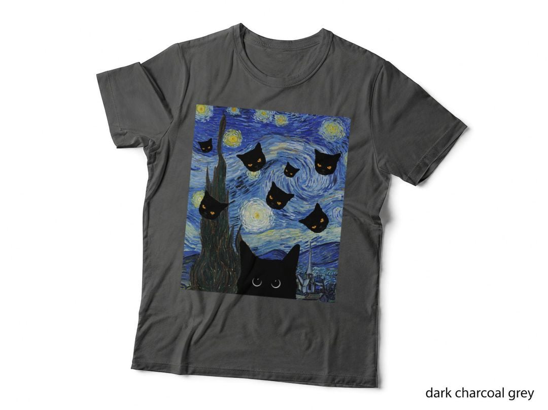 Halloween Funny Cat Van Gogh Artist Cat Rendering T-Shirt