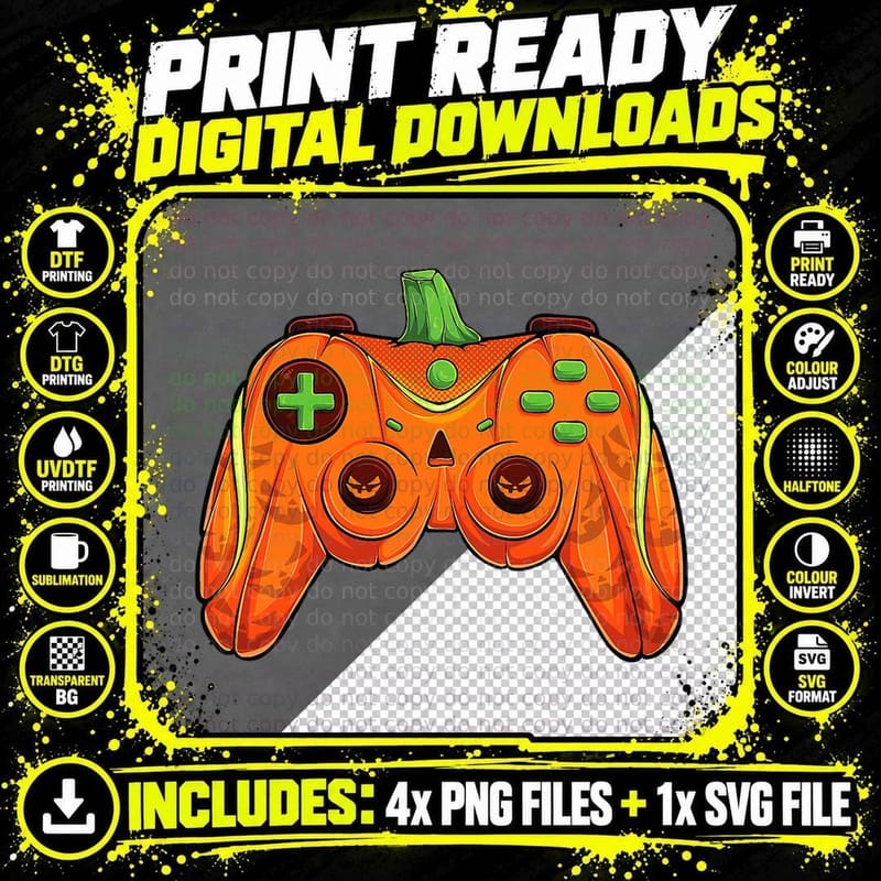 Halloween Gamer Pumpkin Controller Video Gamer Kids Boys Png SVG Digital Bundle