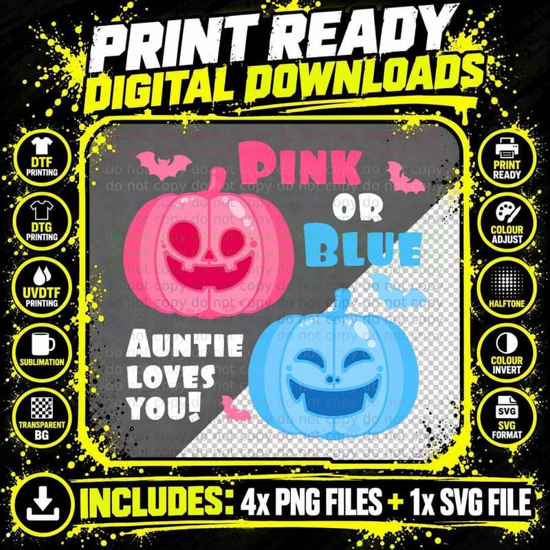 Halloween Gender Reveal Auntie Loves You Fall Theme Png SVG Digital Bundle