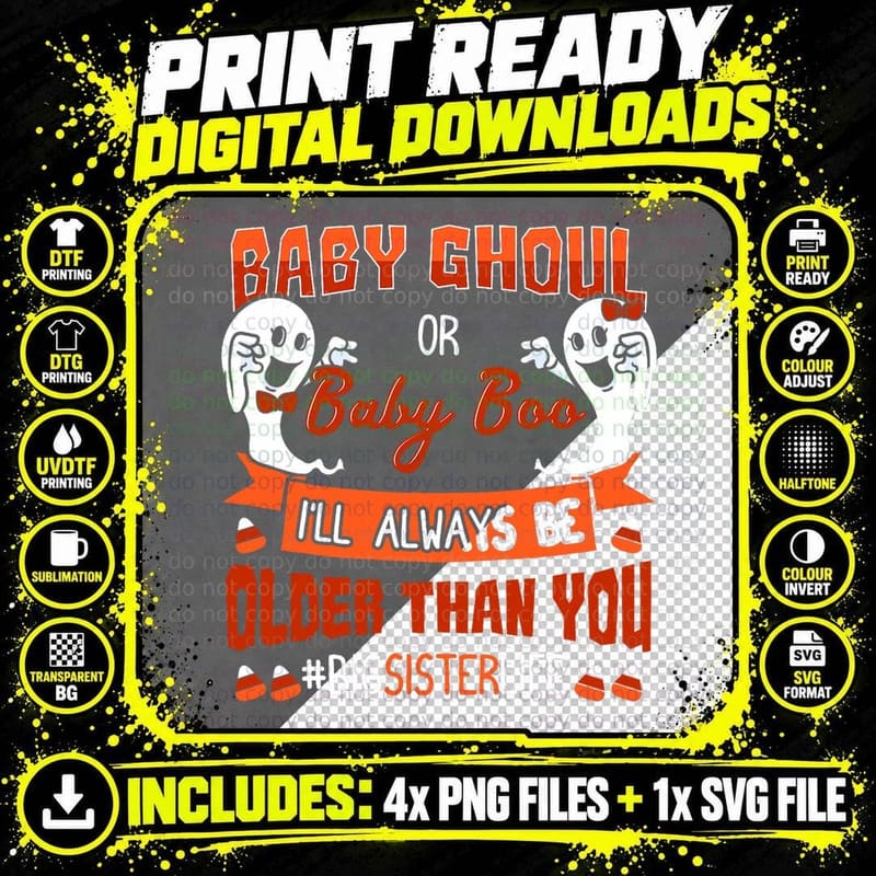 Halloween Gender Reveal Baby Shower Party Big Sister Png SVG Digital Bundle