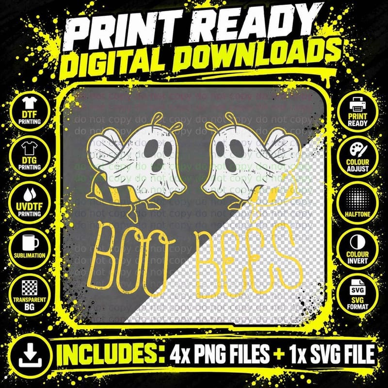 Halloween Ghost Bees T-Shirt, Boo Bees Tee Png SVG Digital Bundle