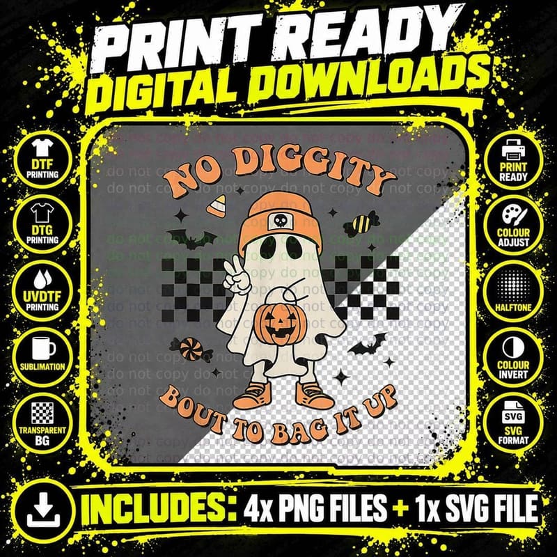 Halloween Ghost No Diggity Bout to Bag It up Toddler Png SVG Digital Bundle
