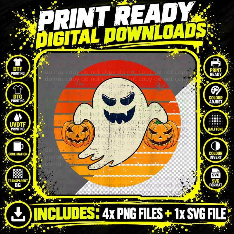 Halloween Ghost Pumpkin Vintage Funny Halloween Costume Png SVG Digital Bundle